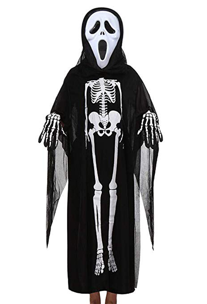 disfraz esqueleto para niñas halloween y carnaval compuesto de disfraz, capa, máscara, capa y guantes