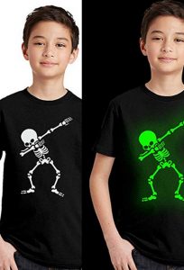 camisetas infantiles de halloween esqueleto fluorescente